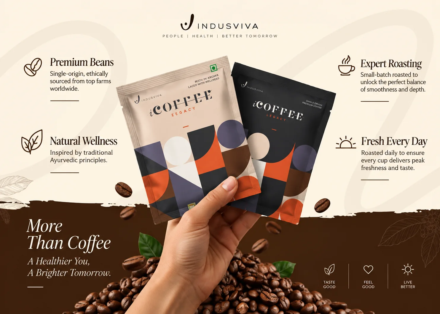 IndusViva iCoffee — Premium Beans, Expert Roasting, Natural Wellness, Fresh Every Day. More than coffee — a healthier you, a brighter tomorrow.
